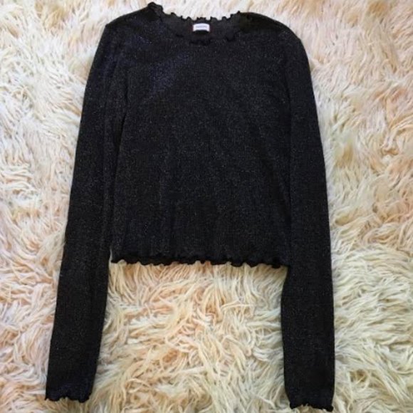 See-Through Black Glitter Long-Sleeve Fitted - Picture 1 of 1